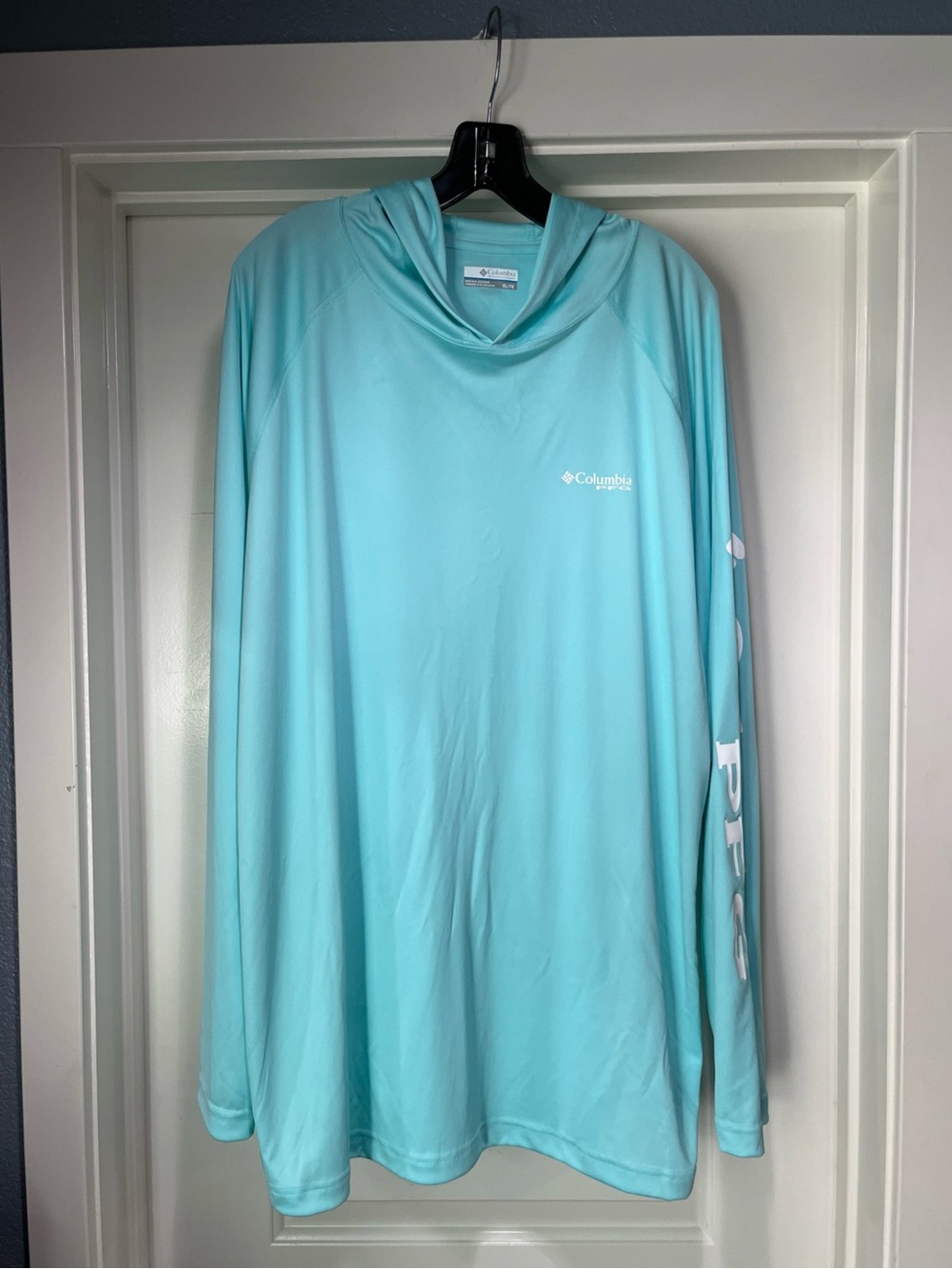 Mens XL Columbia PFG Deep Waves Hoodie Blue UPF50 Sun Protection Shirt New Tag
